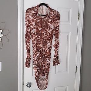 Shein Sheer Camel and Cream Dress - Size XL